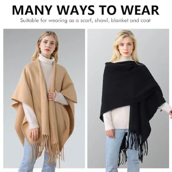 Oversized Poncho Shawl Wrap, 55.5" Length, Acrylic Polyester Blend, Open Front - Picture 5 of 8